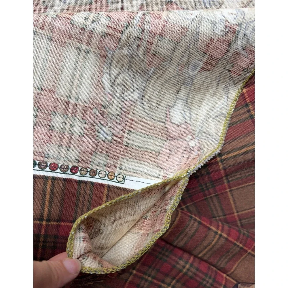 Vintage Sherrill Furniture Madder Rust Equestrian Fox Hunt Plaid Fabric Sample